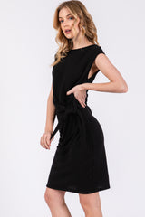 Black Terry Knit Gathered Waist Dress