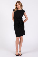 Black Terry Knit Gathered Waist Dress