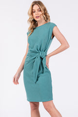 Teal Terry Knit Gathered Waist Dress