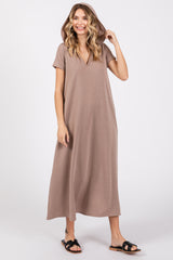 Mocha Fleece Hooded Midi Dress