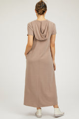 Mocha Fleece Hooded Maternity Midi Dress