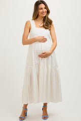 White Tiered Maternity Maxi Dress