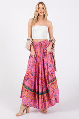 Pink Floral Tiered Maxi Skirt