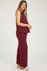 Burgundy Slub Knit Maternity Pants Set