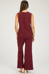 Burgundy Slub Knit Maternity Pants Set