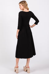 Black Square Neck 3/4 Sleeve Midi Dress