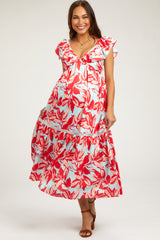 Coral Floral Flounce Maternity Maxi Dress