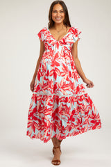 Coral Floral Flounce Maternity Maxi Dress