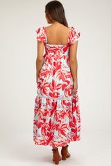 Coral Floral Flounce Maternity Maxi Dress