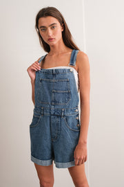 Blue Rolled Hem Short Overalls