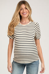 Black Striped Textured Puff Sleeve Maternity Top