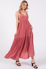 Mauve Sleeveless Lace Tiered Maternity Maxi Dress