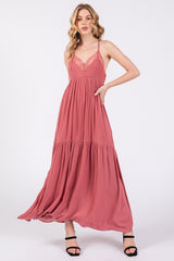 Mauve Sleeveless Lace Tiered Maxi Dress