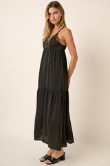 Black Sleeveless Lace Tiered Maxi Dress