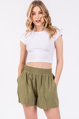 Olive Raw Hem Shorts