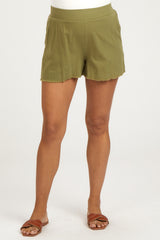 Olive Raw Hem Maternity Shorts