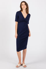 Navy Blue Wrap Top Midi Dress