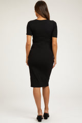 Black Wrap Top Maternity Midi Dress