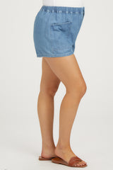 Blue Elastic Waist Maternity Denim Shorts