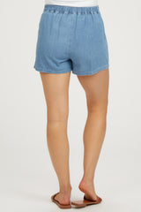 Blue Elastic Waist Maternity Denim Shorts