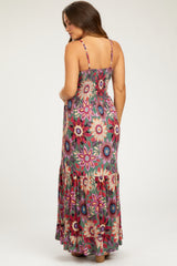 Multicolor Floral Front Twist Maternity Maxi Dress