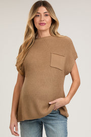 Mocha Knit Pocket Front Maternity Top