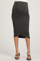 Charcoal Ruched Maternity Wrap Pencil Skirt