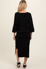 Black V-Neck Knit Maternity Skirt Set