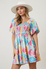 Mint Multi Color Print Smocked Maternity Dress