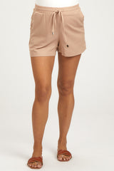 Taupe Linen Drawstring Maternity Shorts