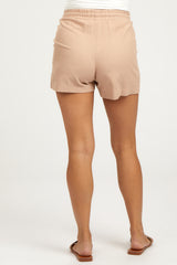 Taupe Linen Drawstring Maternity Shorts