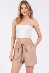 Taupe Linen Drawstring Shorts