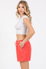 Coral Faded Wash Drawstring Shorts