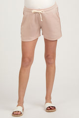 Beige Faded Wash Maternity Drawstring Shorts