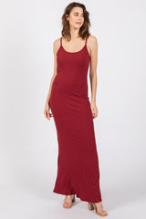 Burgundy Ribbed Maternity Maxi Dress