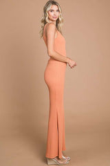 Peach Ribbed Maxi Dress