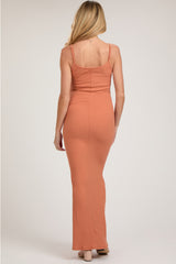 Peach Ribbed Maternity Maxi Dress