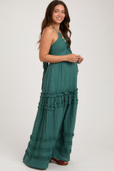 Dark Teal Ruffle Ruched Deep V-Neck Maternity Maxi Dress