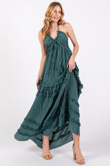 Dark Teal Ruffle Ruched Deep V-Neck Maxi Dress