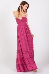 Purple Smocked Open Back Maxi Dress