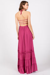 Purple Smocked Open Back Maxi Dress