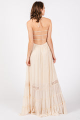 Cream Smocked Open Back Maxi Dress