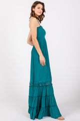 Teal Smocked Open Back Maxi Dress