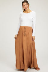 Camel Tassel String Maternity Maxi Skirt