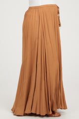 Camel Tassel String Maternity Maxi Skirt