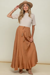 Camel Tassel String Maternity Maxi Skirt