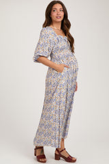 Lavender Abstract Floral Smocked Maternity Maxi Dress