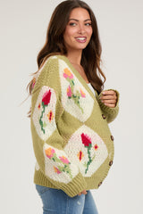 Green Floral Argyle Maternity Cardigan Sweater