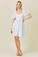 Ivory Floral Textured Puff Sleeve Maternity Dress