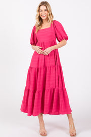 Fuchsia Textured Tiered Midi Dress